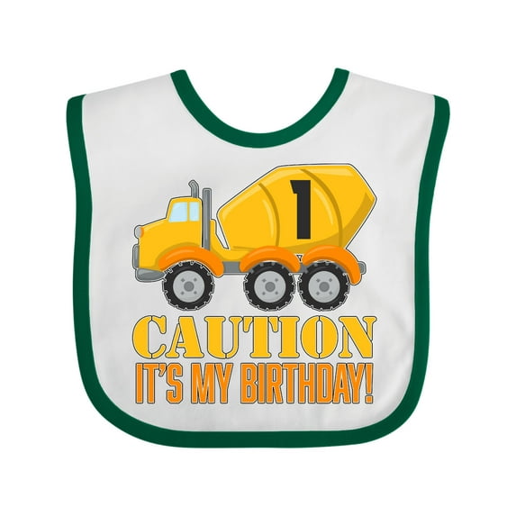 Inktastic 1st Birthday Construction Truck Cement Mixer Boys or Girls Baby Bib