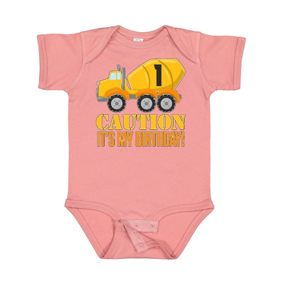 Inktastic 1st Birthday Construction Truck Cement Mixer Boys or Girls Baby Bodysuit