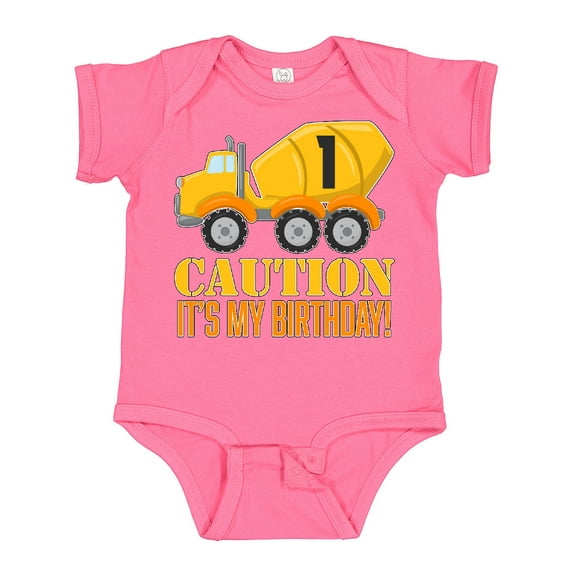 Inktastic 1st Birthday Construction Truck Cement Mixer Boys or Girls Baby Bodysuit