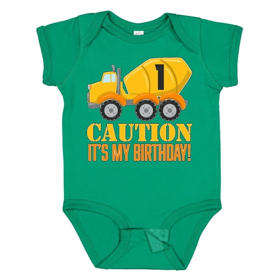 Inktastic 1st Birthday Construction Truck Cement Mixer Boys or Girls Baby Bodysuit