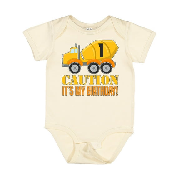 Inktastic 1st Birthday Construction Truck Cement Mixer Boys or Girls Baby Bodysuit
