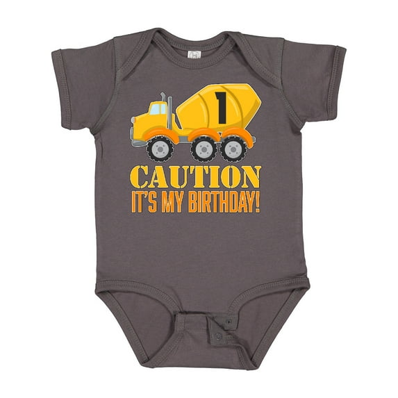 Inktastic 1st Birthday Construction Truck Cement Mixer Boys or Girls Baby Bodysuit
