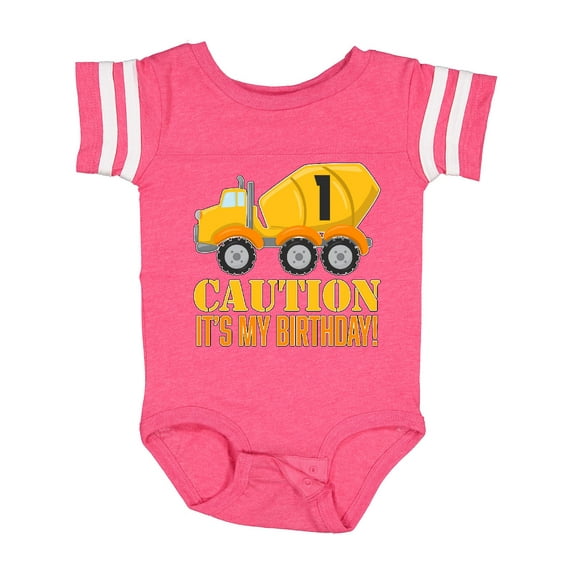 Inktastic 1st Birthday Construction Truck Cement Mixer Boys or Girls Baby Bodysuit
