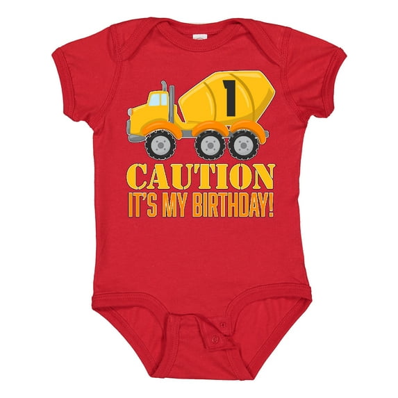 Inktastic 1st Birthday Construction Truck Cement Mixer Boys or Girls Baby Bodysuit