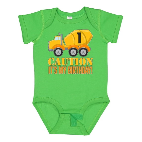 Inktastic 1st Birthday Construction Truck Cement Mixer Boys or Girls Baby Bodysuit