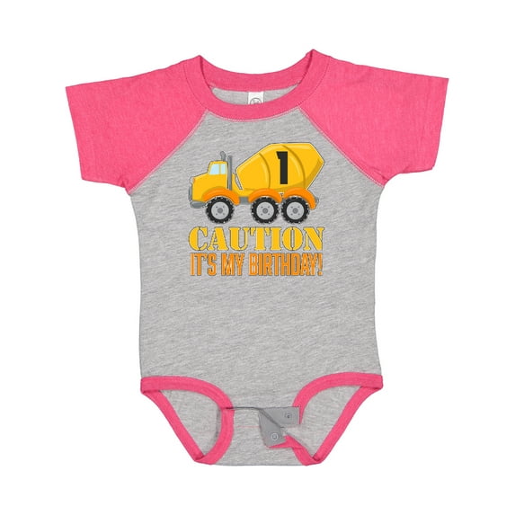 Inktastic 1st Birthday Construction Truck Cement Mixer Boys or Girls Baby Bodysuit