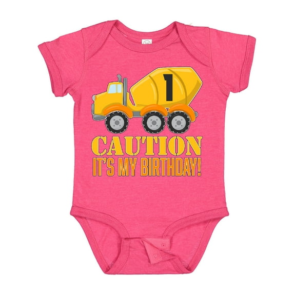 Inktastic 1st Birthday Construction Truck Cement Mixer Boys or Girls Baby Bodysuit