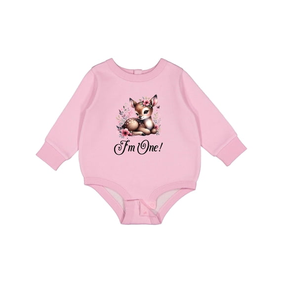 Inktastic 1st Birthday Cottagecore Baby Girl Deer Baby Fleece Bodysuit
