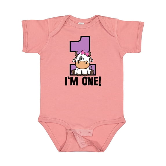 Inktastic 1st Birthday Cow Farm Party Girls 1 Year Old Girls Baby Bodysuit