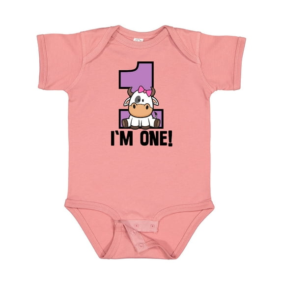 Inktastic 1st Birthday Cow Farm Party Girls 1 Year Old Girls Baby Bodysuit