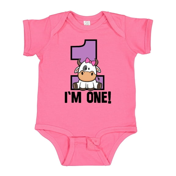 Inktastic 1st Birthday Cow Farm Party Girls 1 Year Old Girls Baby Bodysuit
