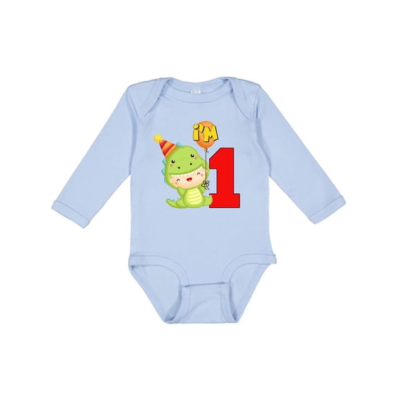 Inktastic 1st Birthday Cute Dinosaur Boys or Girls Long Sleeve Baby Bodysuit