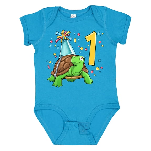 Inktastic 1st Birthday Cute Turtle in Party Hat with Confetti Boys or Girls Baby Bodysuit