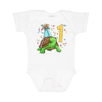 Inktastic 1st Birthday Cute Turtle in Party Hat with Confetti Boys or Girls Baby Bodysuit