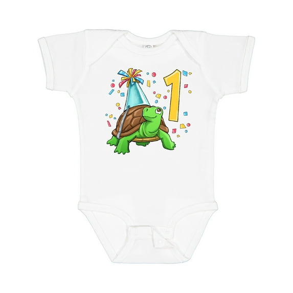 Inktastic 1st Birthday Cute Turtle in Party Hat with Confetti Boys or Girls Baby Bodysuit