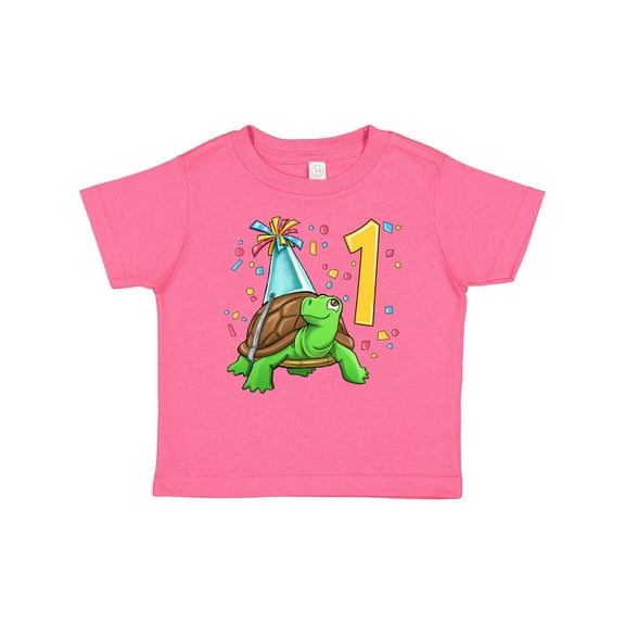 Inktastic 1st Birthday Cute Turtle in Party Hat with Confetti Boys or Girls Baby T-Shirt