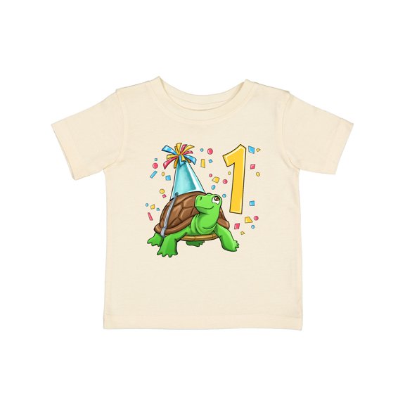 Inktastic 1st Birthday Cute Turtle in Party Hat with Confetti Boys or Girls Baby T-Shirt