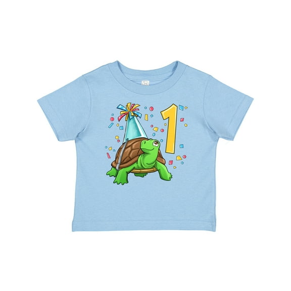 Inktastic 1st Birthday Cute Turtle in Party Hat with Confetti Boys or Girls Baby T-Shirt
