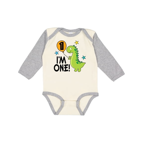 Inktastic 1st Birthday Dinosaur 1 Year Old Boy Boys or Girls Long Sleeve Baby Bodysuit