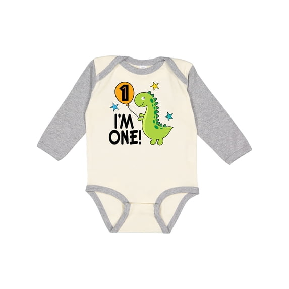 Inktastic 1st Birthday Dinosaur 1 Year Old Boy Boys or Girls Long Sleeve Baby Bodysuit
