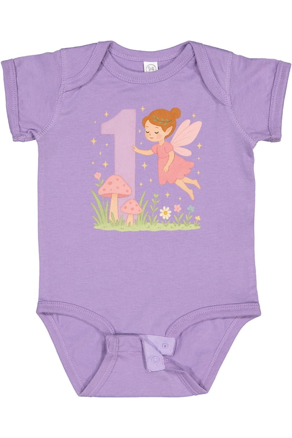 1st Birthday Fairy with Mushrooms and Flowers Boys or Girls Baby Bodysuit