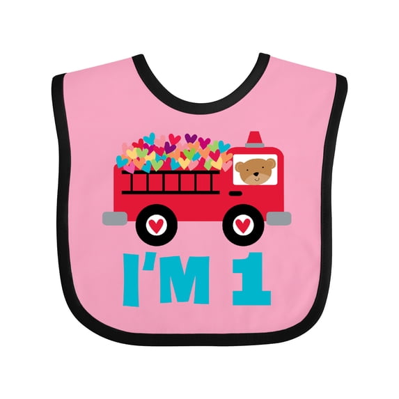 Inktastic 1st Birthday Fire Truck Boys or Girls Baby Bib