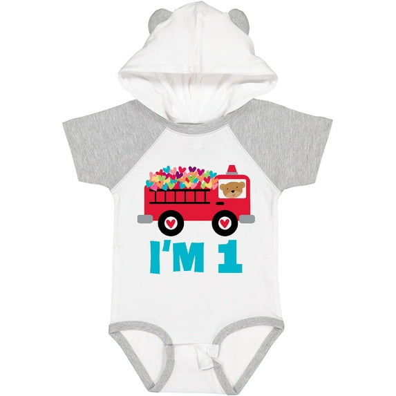 Inktastic 1st Birthday Fire Truck Boys or Girls Baby Bodysuit
