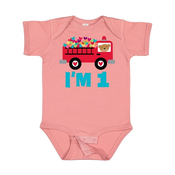 Inktastic 1st Birthday Fire Truck Boys or Girls Baby Bodysuit