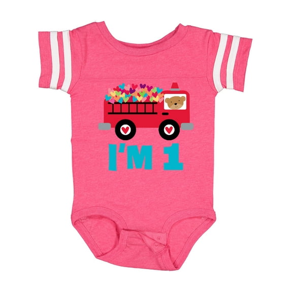 Inktastic 1st Birthday Fire Truck Boys or Girls Baby Bodysuit