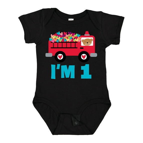 Inktastic 1st Birthday Fire Truck Boys or Girls Baby Bodysuit