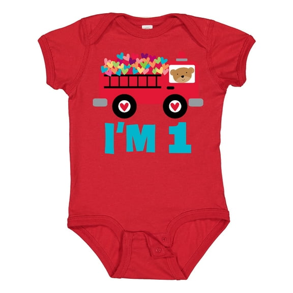 Inktastic 1st Birthday Fire Truck Boys or Girls Baby Bodysuit