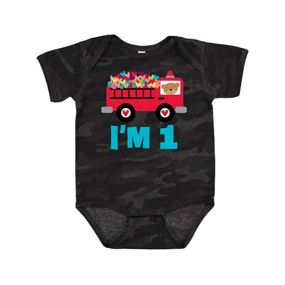 Inktastic 1st Birthday Fire Truck Boys or Girls Baby Bodysuit