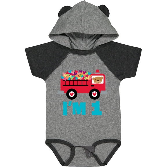 Inktastic 1st Birthday Fire Truck Boys or Girls Baby Bodysuit