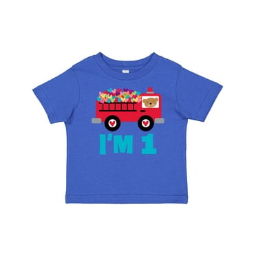 Inktastic 1st Birthday Fire Truck Boys or Girls Baby T-Shirt