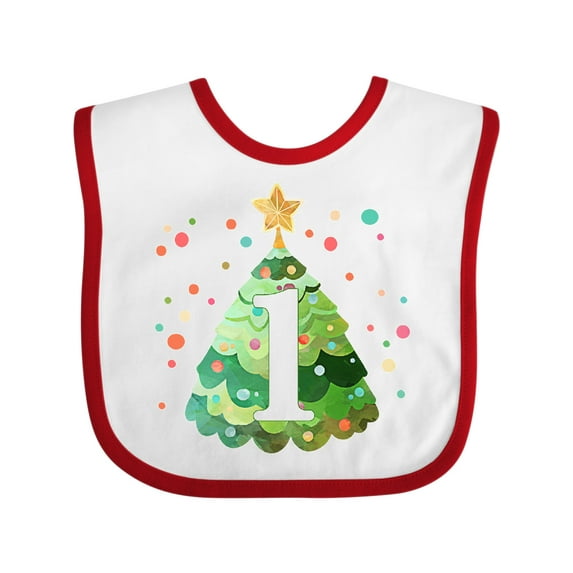 Inktastic 1st Birthday Green Christmas Tree with Yellow Star Boys or Girls Baby Bib