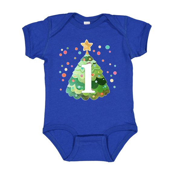 Inktastic 1st Birthday Green Christmas Tree with Yellow Star Boys or Girls Baby Bodysuit