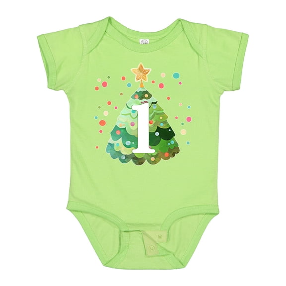 Inktastic 1st Birthday Green Christmas Tree with Yellow Star Boys or Girls Baby Bodysuit