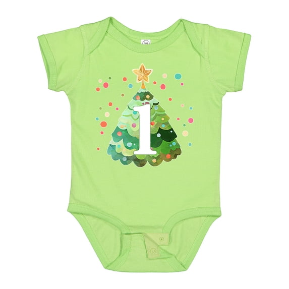 Inktastic 1st Birthday Green Christmas Tree with Yellow Star Boys or Girls Baby Bodysuit