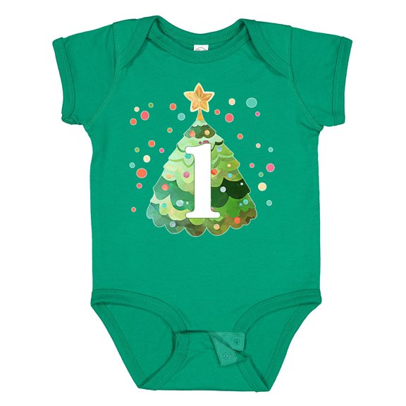 Inktastic 1st Birthday Green Christmas Tree with Yellow Star Boys or Girls Baby Bodysuit