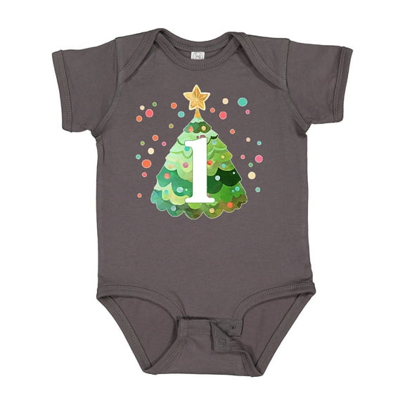 Inktastic 1st Birthday Green Christmas Tree with Yellow Star Boys or Girls Baby Bodysuit