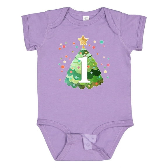 Inktastic 1st Birthday Green Christmas Tree with Yellow Star Boys or Girls Baby Bodysuit