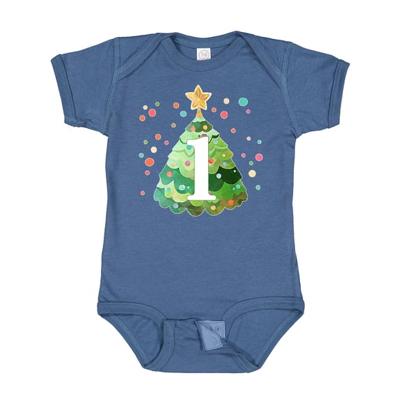 Inktastic 1st Birthday Green Christmas Tree with Yellow Star Boys or Girls Baby Bodysuit
