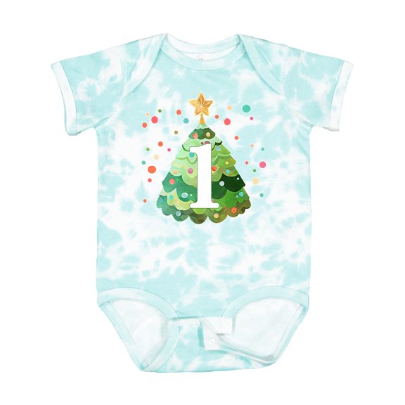 Inktastic 1st Birthday Green Christmas Tree with Yellow Star Boys or Girls Baby Bodysuit