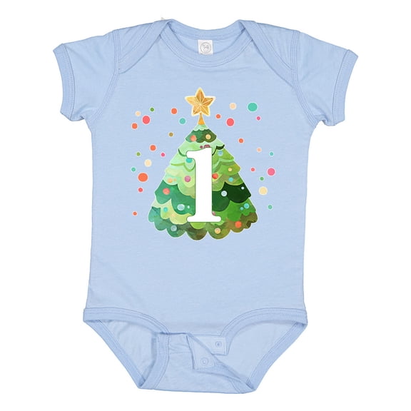 Inktastic 1st Birthday Green Christmas Tree with Yellow Star Boys or Girls Baby Bodysuit
