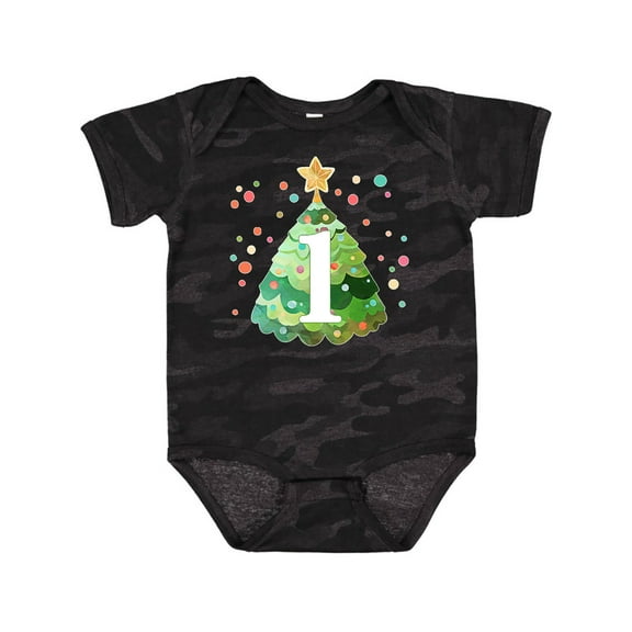 Inktastic 1st Birthday Green Christmas Tree with Yellow Star Boys or Girls Baby Bodysuit