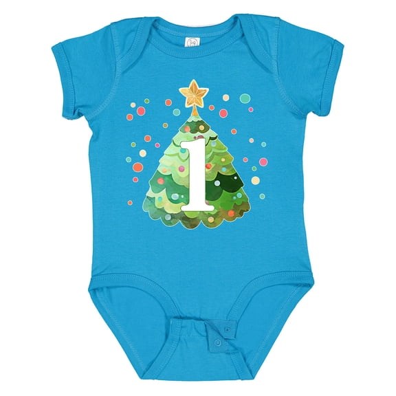 Inktastic 1st Birthday Green Christmas Tree with Yellow Star Boys or Girls Baby Bodysuit