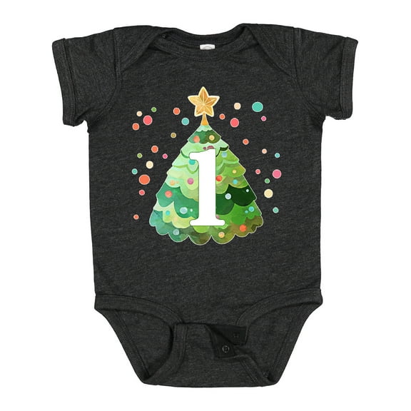 Inktastic 1st Birthday Green Christmas Tree with Yellow Star Boys or Girls Baby Bodysuit