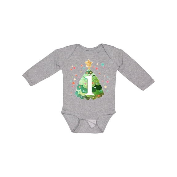 Inktastic 1st Birthday Green Christmas Tree with Yellow Star Boys or Girls Long Sleeve Baby Bodysuit