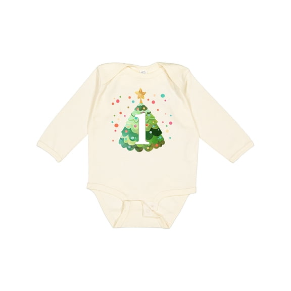 Inktastic 1st Birthday Green Christmas Tree with Yellow Star Boys or Girls Long Sleeve Baby Bodysuit