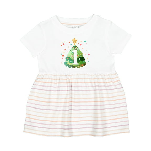 Inktastic 1st Birthday Green Christmas Tree with Yellow Star Girls Baby Dress